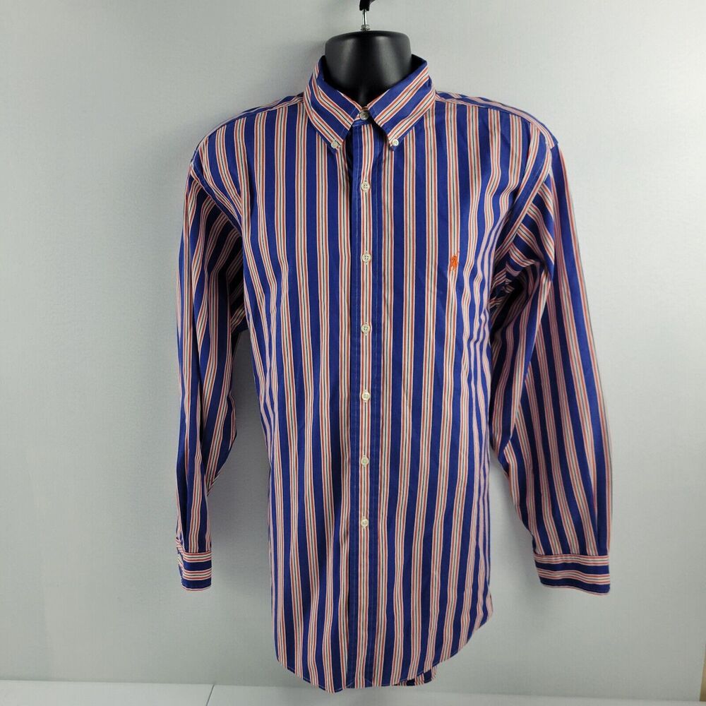 Ralph Lauren Dress shirt button‎ down striped blue 16.5 34/35 mens 3152